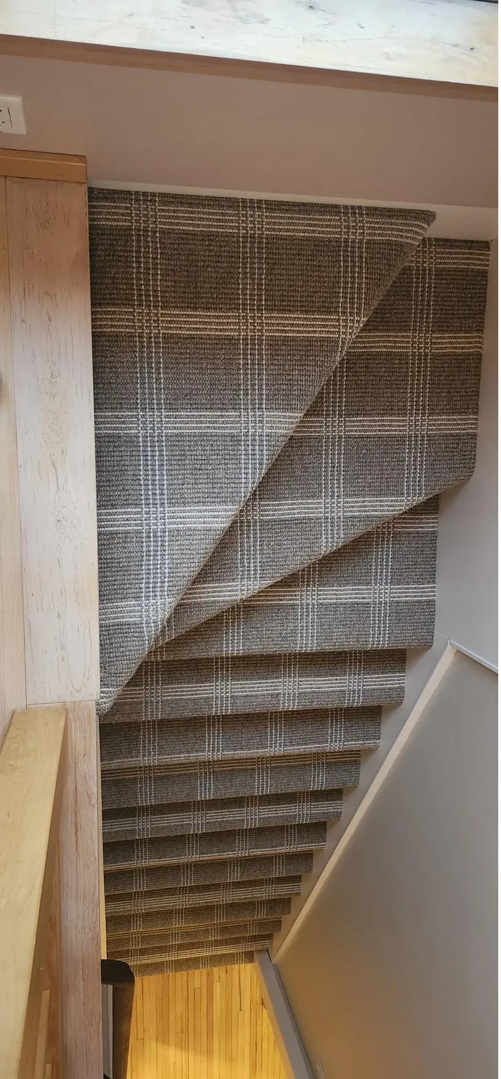 Plaid runner — corner staircase, installed by QFI