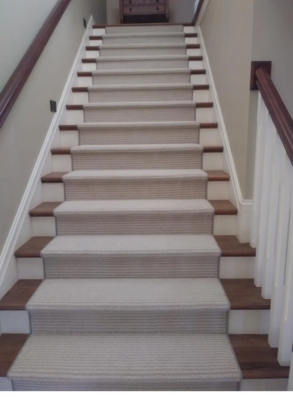 Classic beige runner — white staircase, installed by QFI