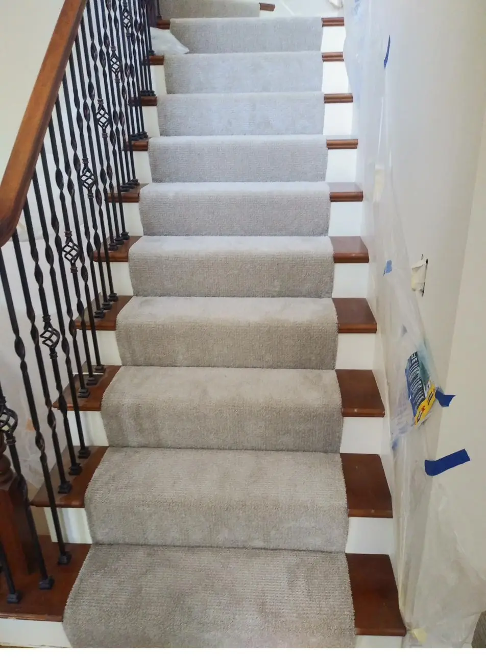 Greige carpet — stairs & landing, installed by QFI