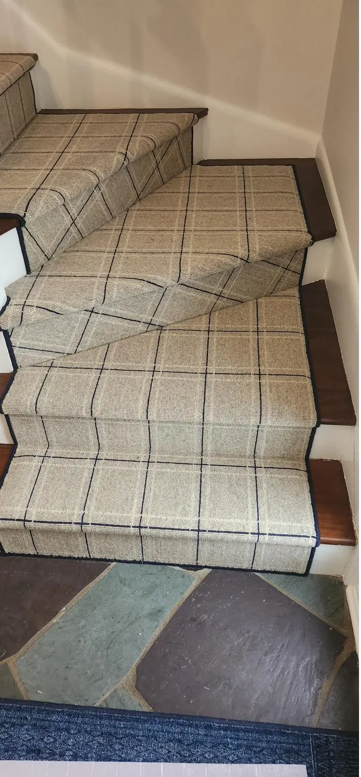 Patterned runner — switchback stairs, installed by QFI