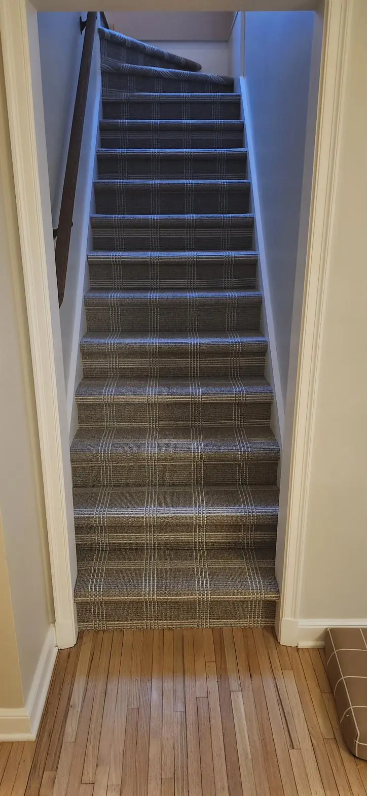 Striped runner — stairs to hardwood, installed by QFI