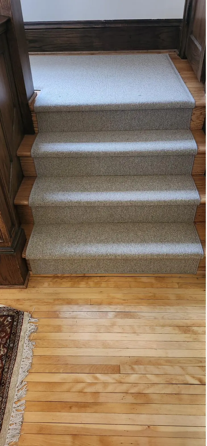 Gray runner — oak treads, installed by QFI