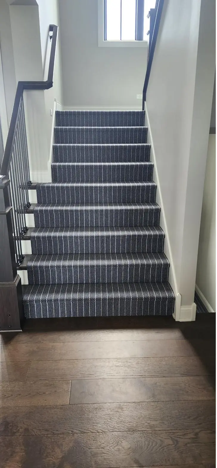Deep blue runner — staircase, installed by QFI